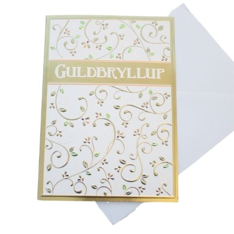 Tillykke kort Guldbryllup - Grene - H 16 x B 12 cm