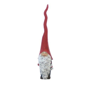 Nisse med høj hat 2- H 21 cm - Rød og grå