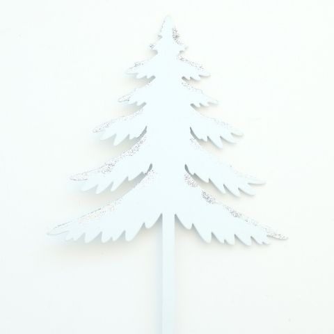 Juletræ på spyd - Hvid m glimmer - H 27 cm