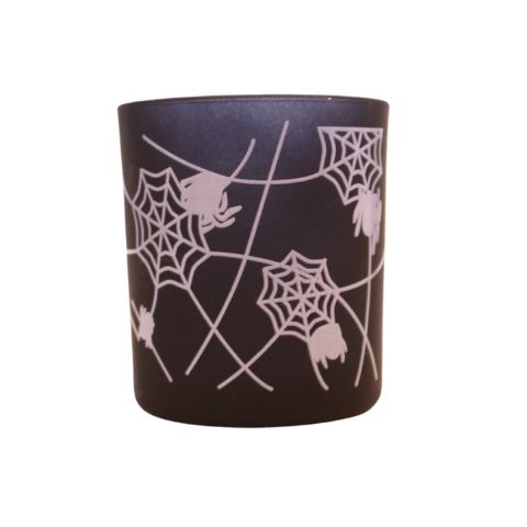 RESTSALG - Fyrfadsstage Halloween - H 8 cm - Edderkopper i sort