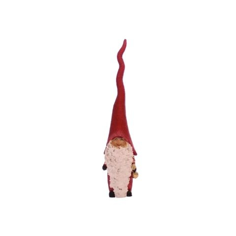 Nisse med lang nissehue - H 21 cm - Rød m sæk