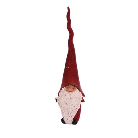 6: Nisse med lang nissehue - H 28 cm - Rød m stok