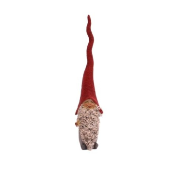 Nisse med lang nissehue - H 21 cm - Rød og grå m stjerne