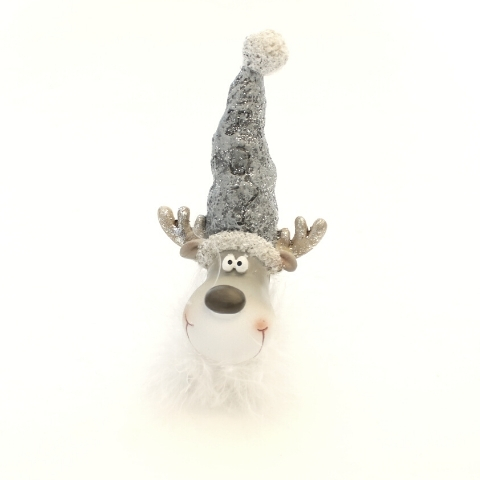 Billede af Julerensdyr Keramik - H 12 cm - Hvid og grå