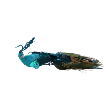 Påfugl med klips - L 20 cm lang - Turkis