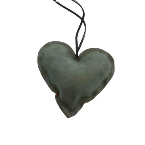 Hjerte i læder - H 10 cm - Grøn