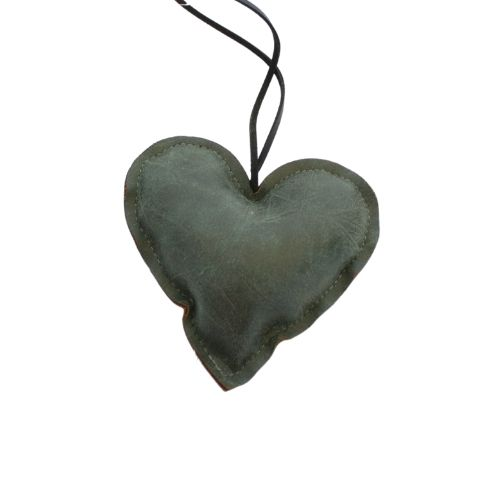 Hjerte i læder – H 10 cm – Grøn