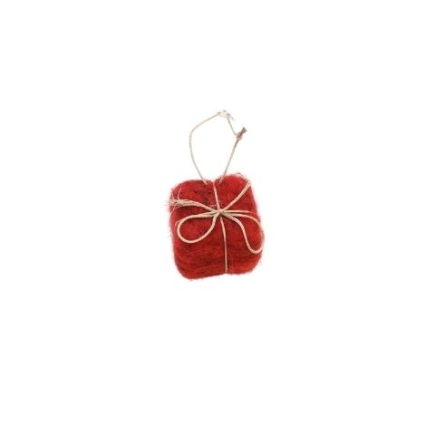 Julepynt ophæng - Uld Gave - H 4 cm - Rød