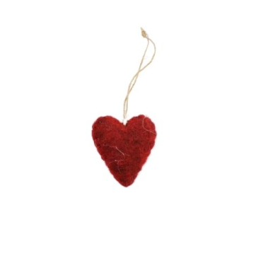 Julepynt ophæng - Uld Hjerte - H 5 cm - Rød