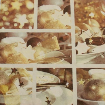 Middagsserviet- Jule Collage - Guld- 40 x 40 cm - 12 stk