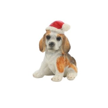 Hund figur - Julepynt - H 7 cm - hvid brun