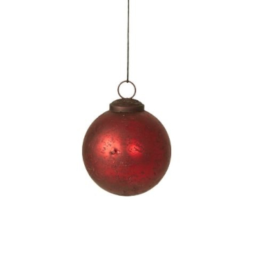 Julekugle antik rund- Rød - Ø 8 cm