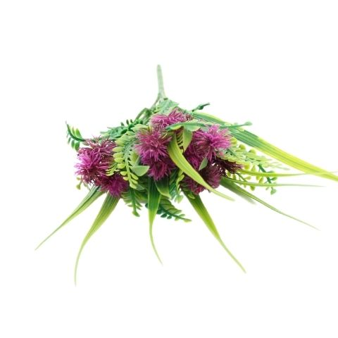 Billede af Kunstig Blomster Buket - Grønne grene og lilla blomster - H 32 cm