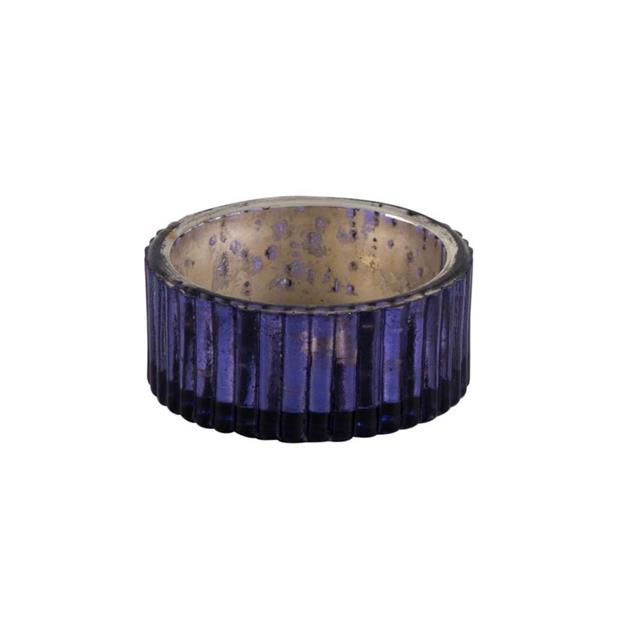Fyrfadsstage rillet glas - Mørke lilla - H 3,5 cm