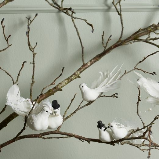 Fugle Brudepar med klips - L 15 cm lang - Hvid