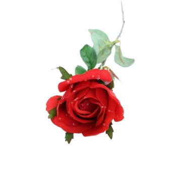 Kunstig langstilket Rose - Rød med dråber - L 50 cm