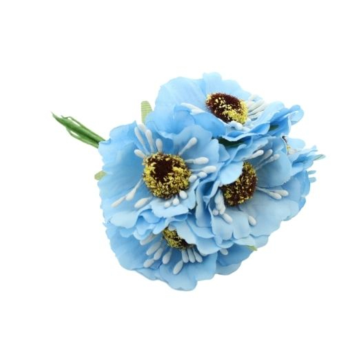 Billede af Blomster Buket Ø 4,5 - L 6 cm - 6 blomster - Blå