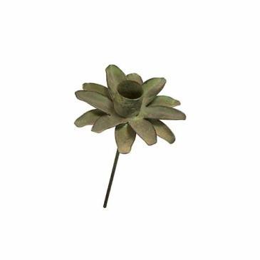 Lysholder på spyd - Blomst metal antik grøn - L 15 x Ø 10 cm