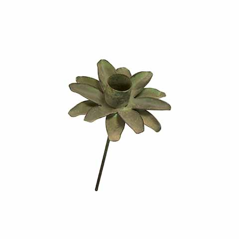Lysholder på spyd - Blomst metal antik grøn - L 10 x Ø 10 cm