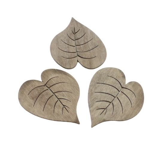 Billede af Træblade hjerteform - 3 stk - Grå -H 10 cm