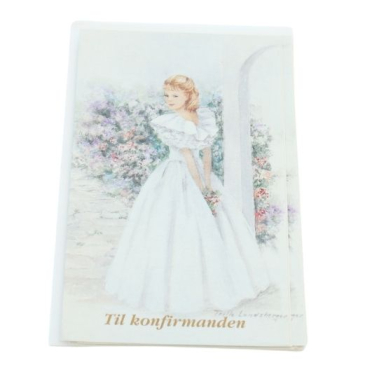 Kort til konfirmation - 4 stk med kuvert - Pige i hvid kjole