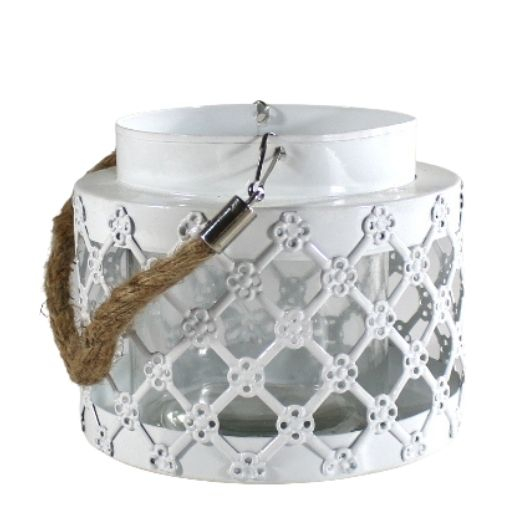 Lanterne 14 cm - Hvid metal Harlequin mønster (8719152901968)