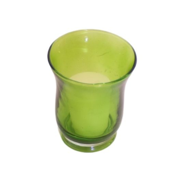 Lysestage i glas med lys - H 8 cm - Mørk limegrøn