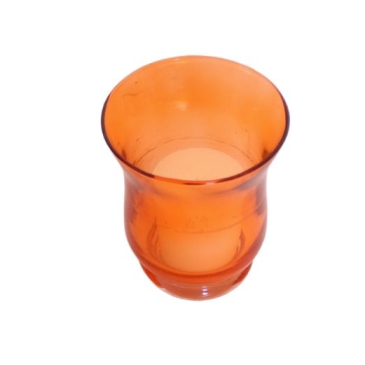 Lysestage i glas med lys - H 8 cm - Orange