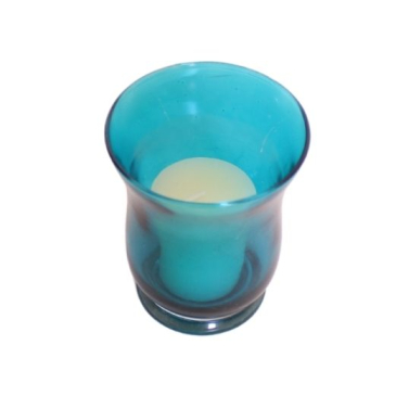 Lysestage i glas med lys - H 8 cm - Mørk Turkis