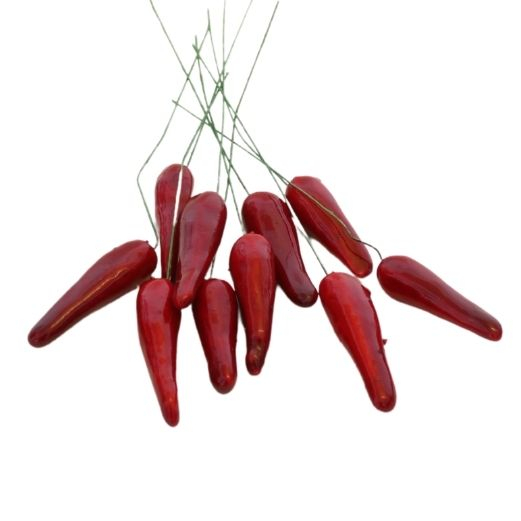 Pynt Rød peber på tråd- 10 stk - L 4 cm