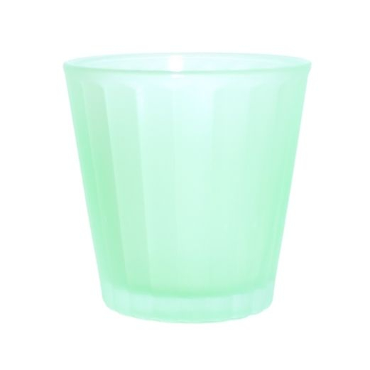Fyrfadsglas sart lys grøn striber - H 7,5 x Ø 7 cm