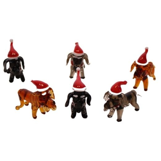 Jule hunde figur i glas - æske med 6 stk - H 4 cm
