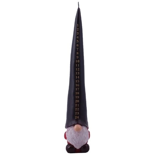 Billede af Kalenderlys- Nisse med høj sort hue - L 32 cm