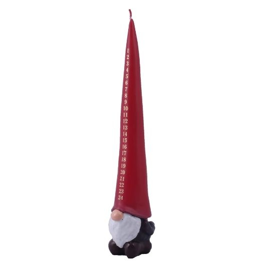 Billede af Kalenderlys- Nisse med høj rød hue - L 32 cm