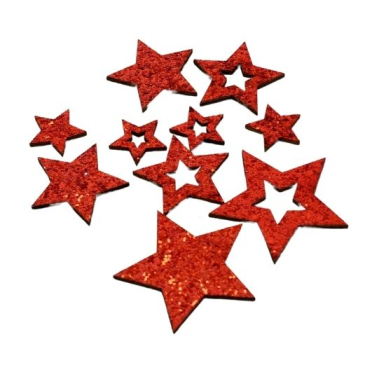 Stjerner i træ m glimmer- 10 stk - Rød