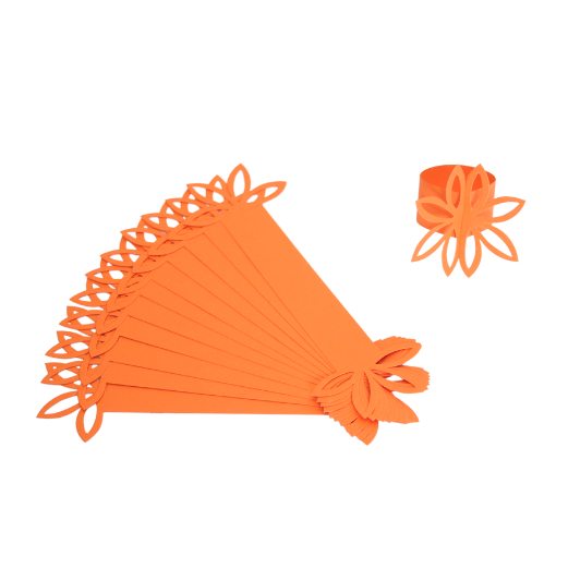 Servietringe med blomst i orange - 12 stk.