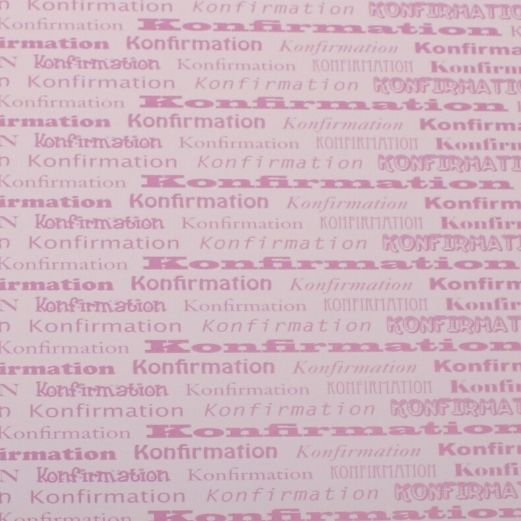 Karton Konfirmation fed skrift - Hvid m Rosa tekst - 14 x 28 cm - 5 stk