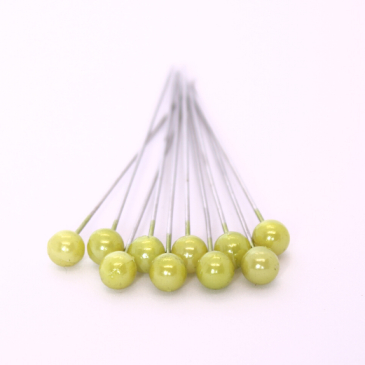Lime farvede perler på nål - 10 stk.