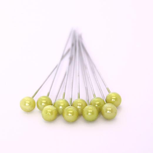 Lime farvede perler på nål - 6 mm- 10 stk.