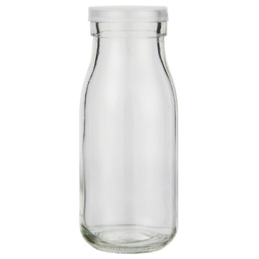 Glasflaske m plastik låg - H 14 cm