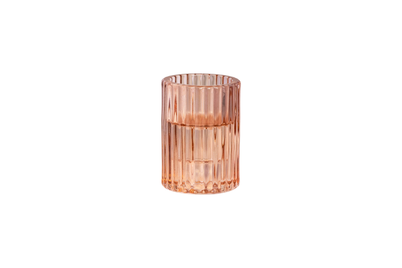 Lysestage med riller- til fyrfad og kronelys -H 8 cm- Rosa