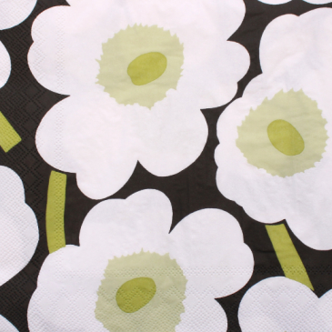 Middagsserviet Marimekko Unikko sort med hvide blomster. 20 stk. 40x40cm.
