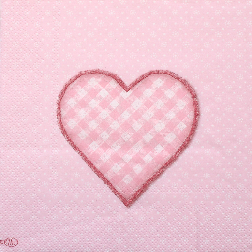 18: Frokost serviet - 20 stk. - 33x33 cm - lysrød med patchwork hjerte
