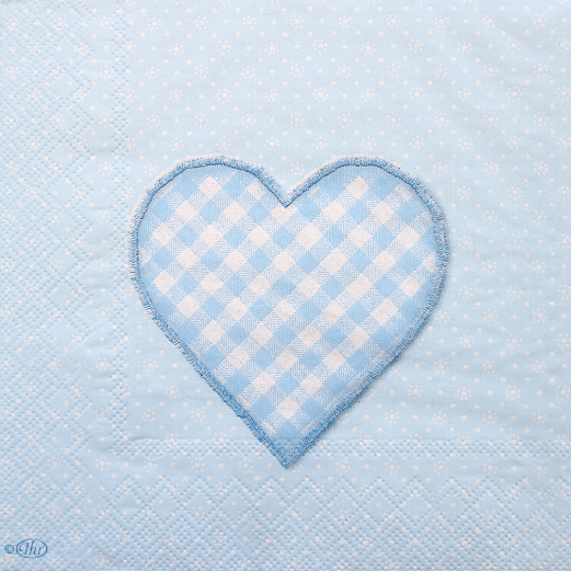 Frokost serviet - 20 stk. - 33x33 cm - lysblå med patchwork hjerte
