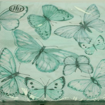 Frokost serviet mintgrøn med sommerfugle. L569621 Flowery Dance fra Ihr. 33x33cm.