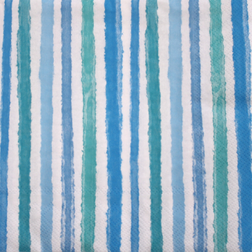Frokost serviet hvid med striber i blå og turkis nuancer. Colourful stripes L854540 fra Ihr. 33x33cm.