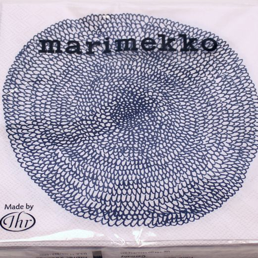 Frokostserviet - 20 stk. - 33x33 cm - Marimekko hvid med blå cirkel