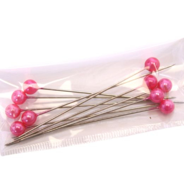 Lys pink perler på nål -6 mm - 10 stk.