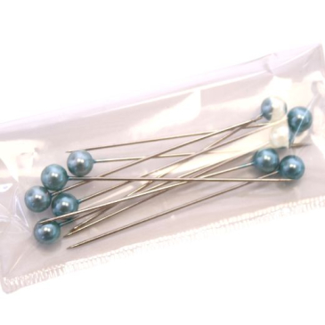 Isblå perler på nål - 8 mm -10 stk.