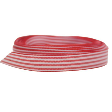 Stof bånd med striber blank - 1 cm x 1 m - Rød Hvid